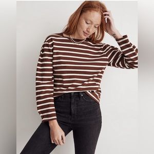 Pleated Long-Sleeve Tee in Stripe